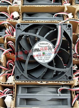 原装 EVERFLOW 8厘米 8015 12V 0.19Amp 三线 散热风扇 R128015BL