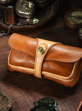 大汉原创Menta魔鬼鱼双斗烟斗收纳包意大利植鞣牛皮手工三铝盒位