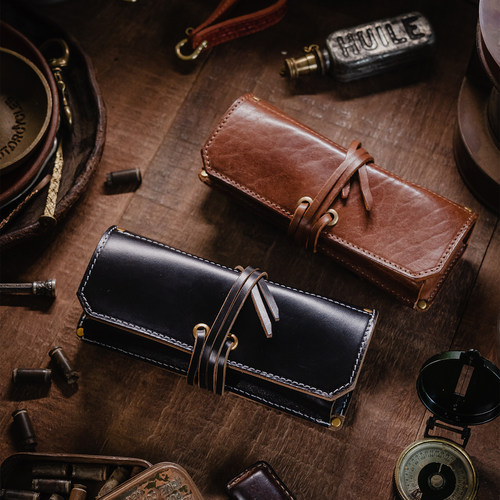 大汉原创复古手工牛皮烟斗收纳包