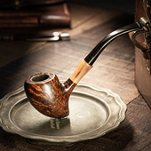 大汉原创橡木果C2款 手工石楠木烟斗天然榫镶硫化橡胶咬嘴复古弯斗