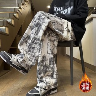 子阔腿直筒2025秋冬加绒潮牌宽松百搭休闲裤 扎染长裤 灯芯绒春秋裤