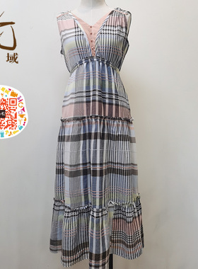 ART艺域女装夏薄款收腰无袖格子连衣长裙M2L165B