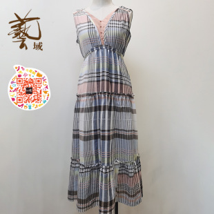 格子连衣长裙M2L165B 收腰无袖 ART艺域女装 夏薄款