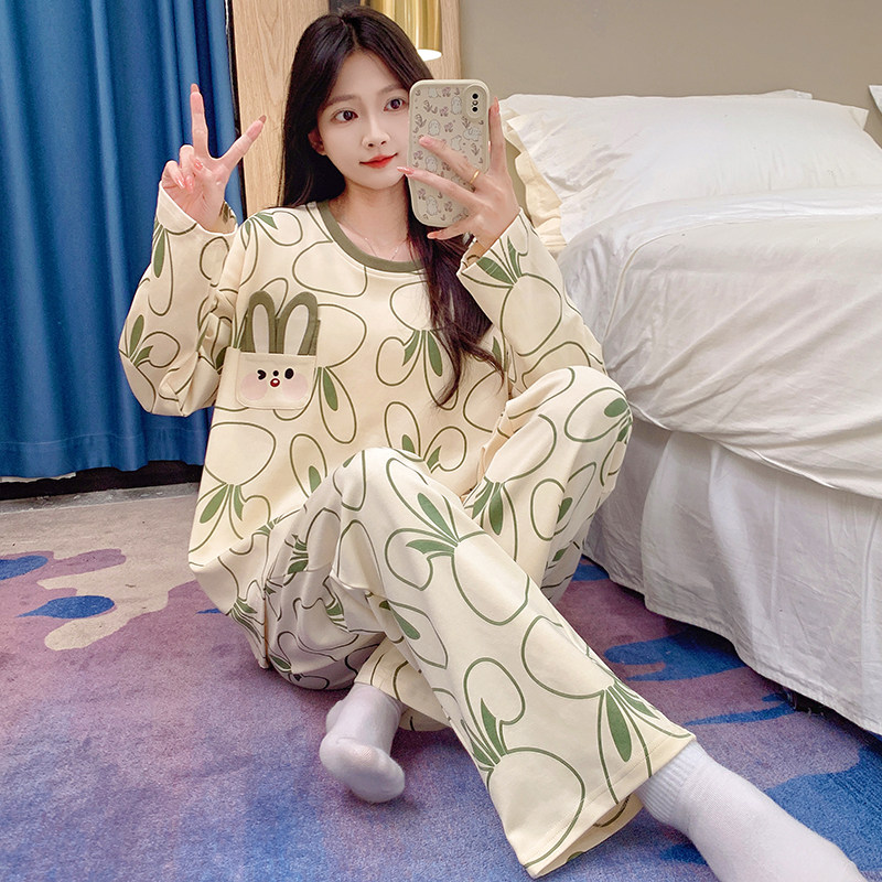 春秋季韩版卡通甜美带胸垫睡衣女