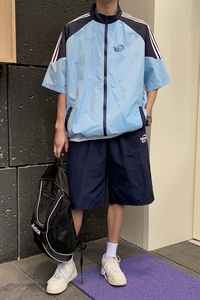 B318-S422-P60    夏季男士情侣休闲立领运动学生短袖套装图片