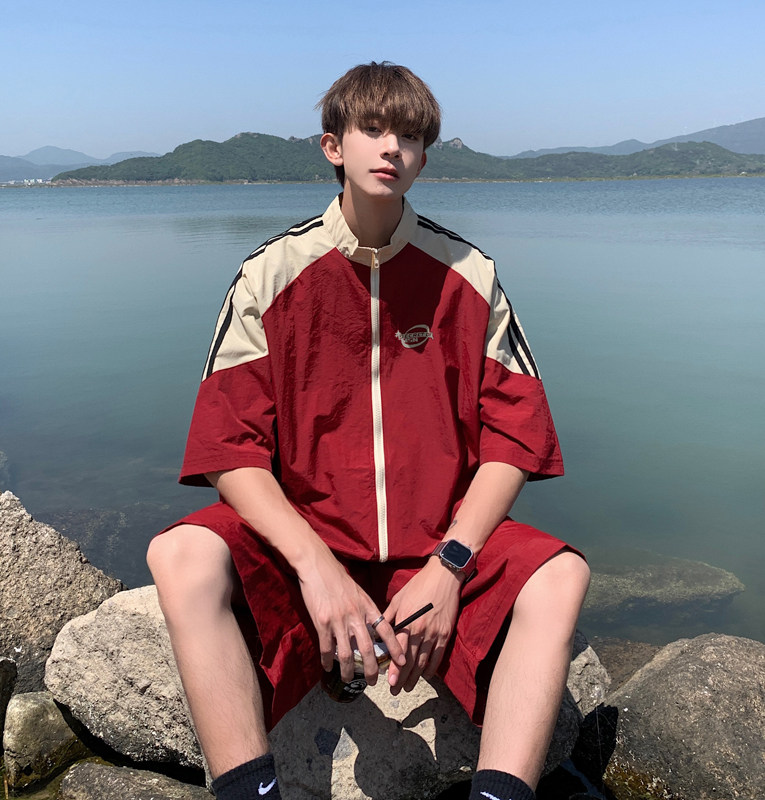B318-S422-P60夏季男士情侣休闲立领运动学生短袖套装,男装休闲套装,星座617A-3（原B318）