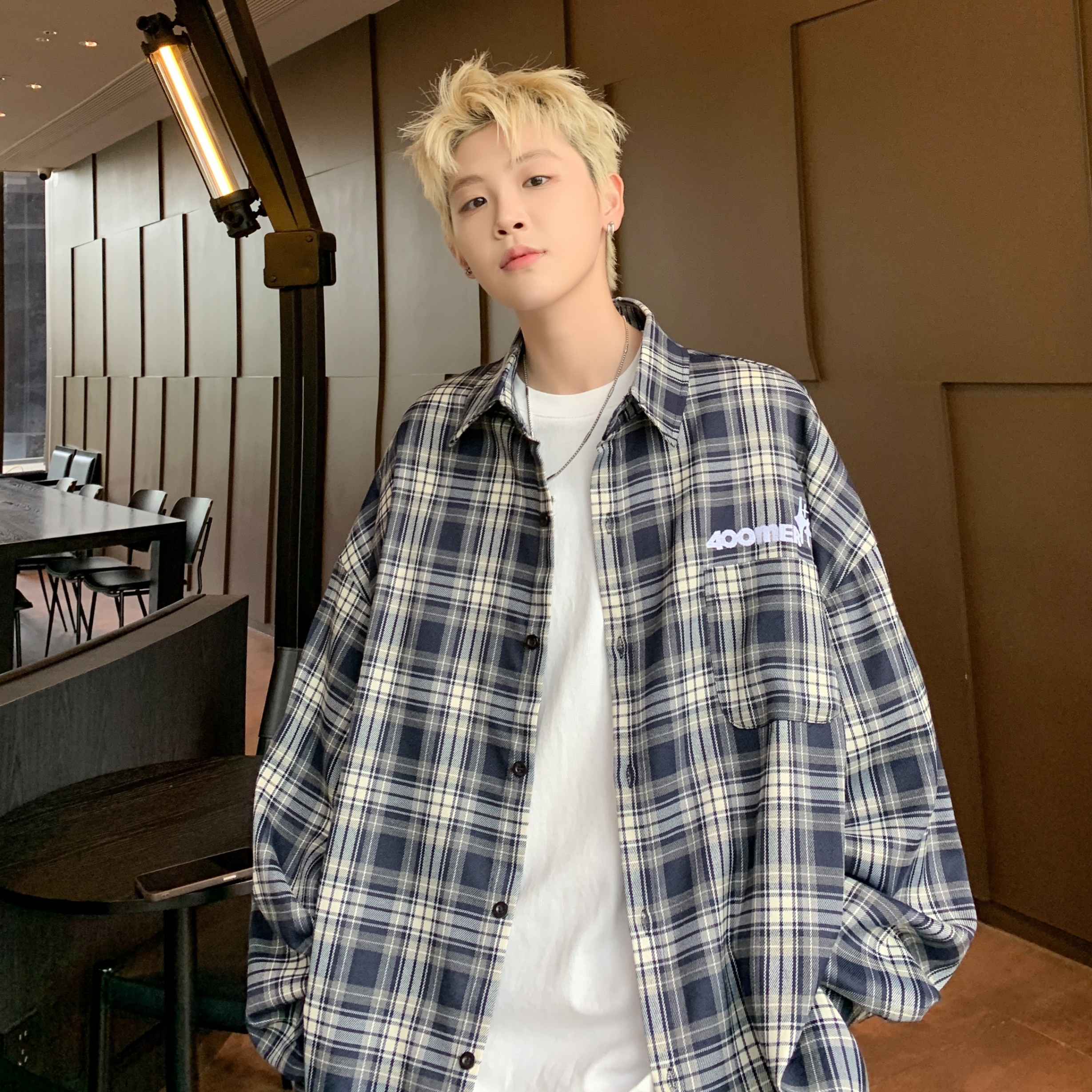 中性格子潮流百搭长袖衬衫B38-P45，男装衬衫，星座617A-3（原B318）