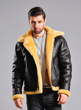 美国进口轰炸机B-3飞行男皮衣COCKPIT澳大利亚皮毛一体B3加厚真皮