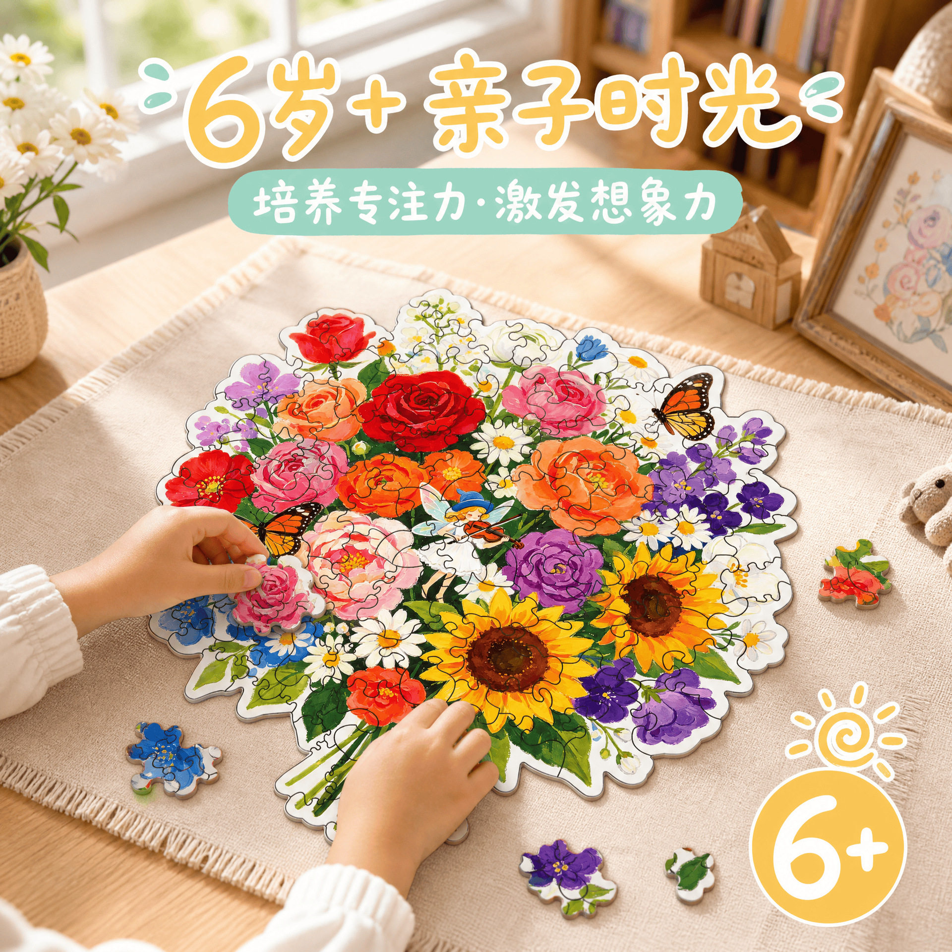 木质异形花束治愈拼图底托
