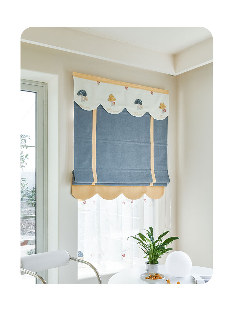 北欧小清新汽车蘑菇绣花书房儿童房罗马帘小窗户布百叶升降帘窗帘