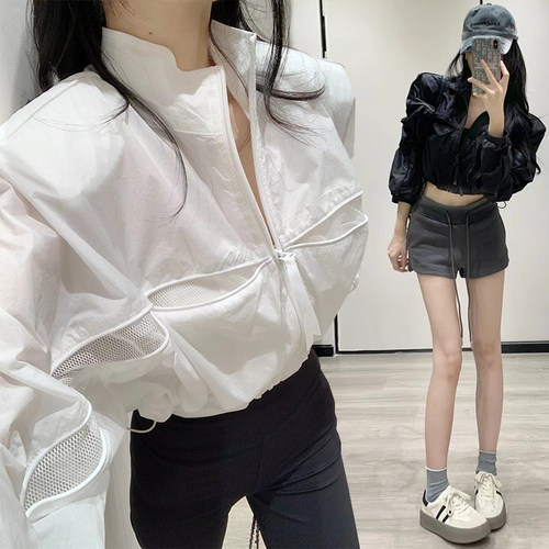 立领轻薄透气网眼拼接防晒衣外套