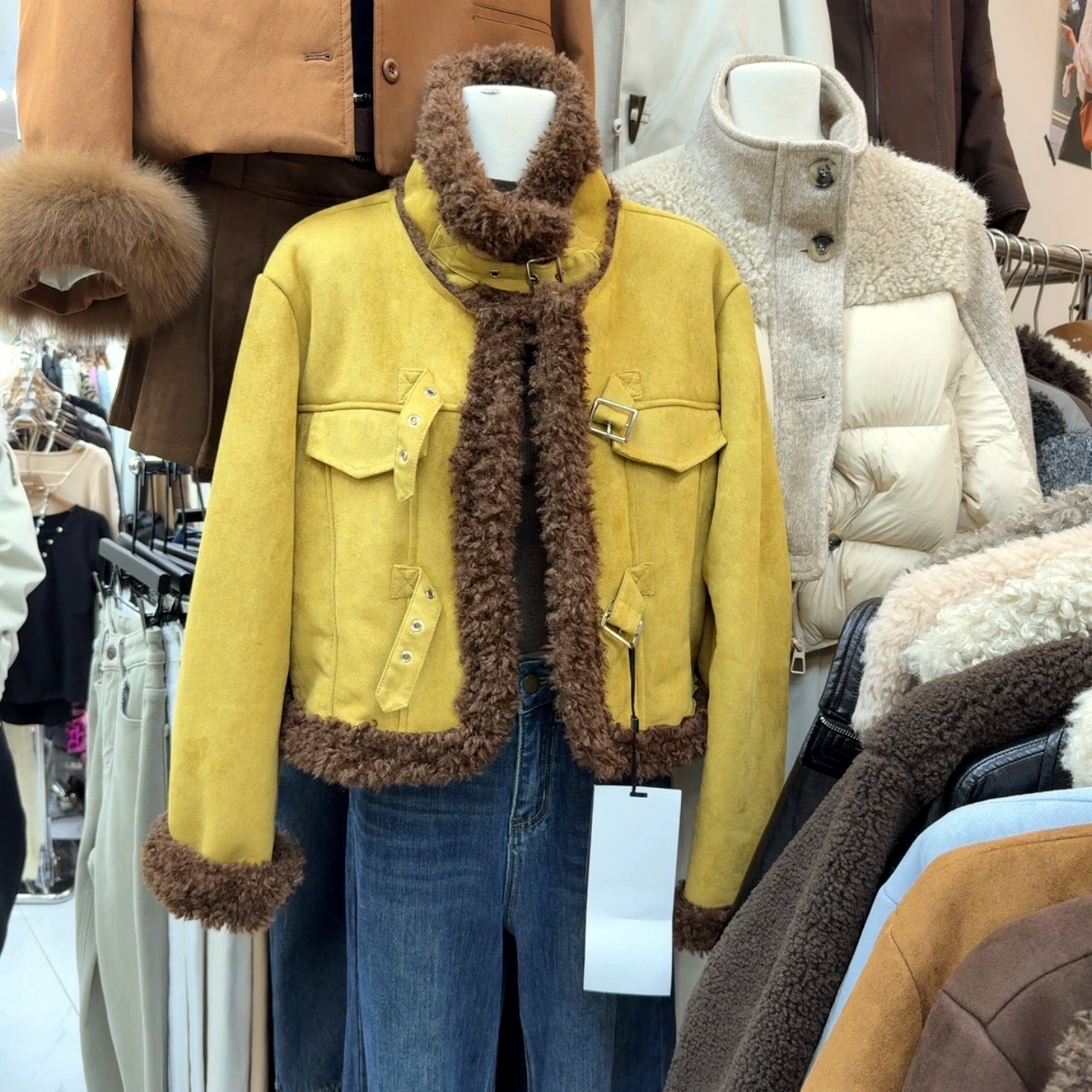 复古翻领羊羔毛机车服短款外套女