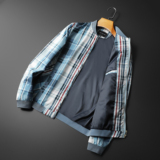 2026秋季热销休闲格子百搭青年夹克衫货号6691-P165，男装夹克，钱塘2010A