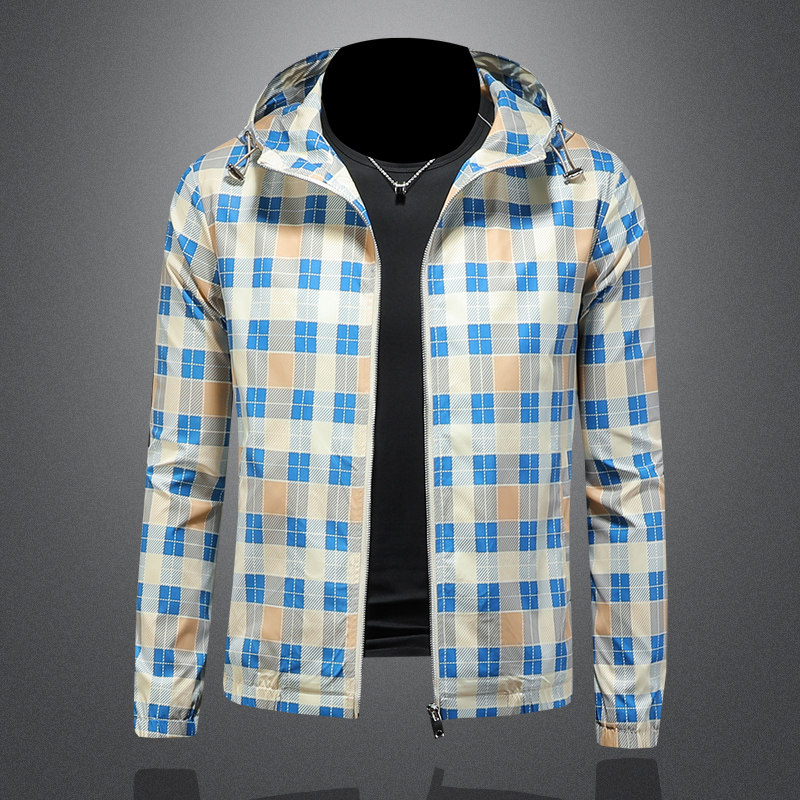 2026春季新款男士连帽格子夹克QT212-货号F7777-P175镂空图，男装夹克，钱塘2010-1