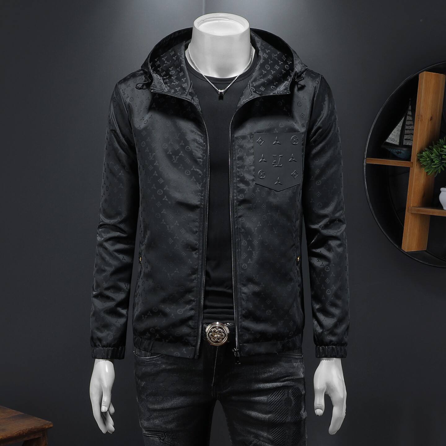 2026春季新款男士连帽格子夹克QT212-货号F7779-P185假模图，男装夹克，钱塘2010A