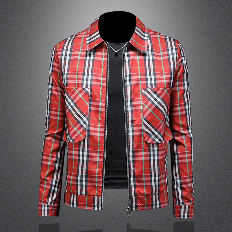 2026春季新款男士翻领格子夹克QT212-货号F7775-P185镂空图，男装夹克，钱塘2010-1
