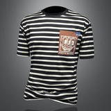 2024夏季新款潮男条纹阔版短袖T恤货号Z610P75镂空图，男装T恤，钱塘2010-1