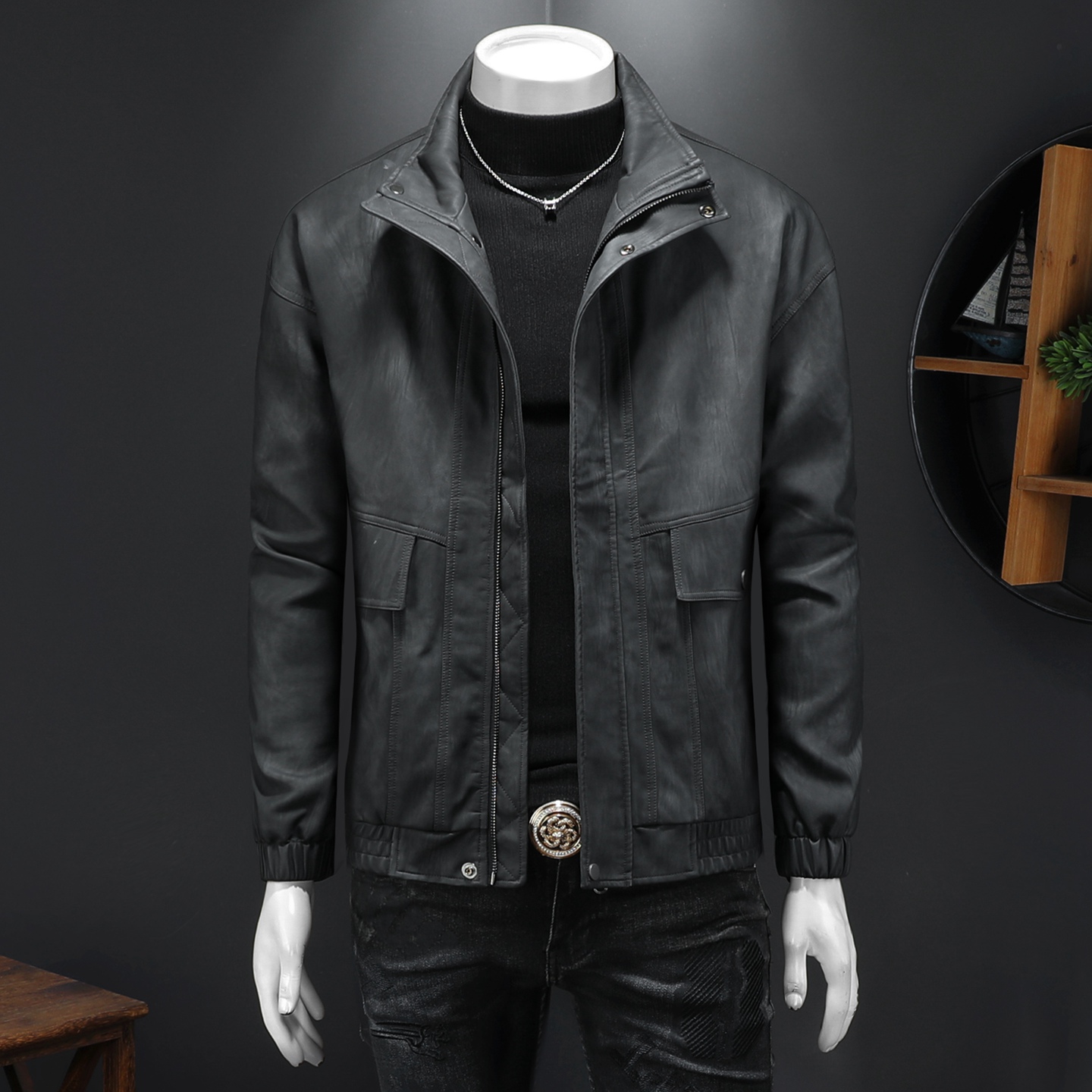 2025新款男皮衣秋冬机车服外套QT212-货号9015-P160假模图，男装皮衣，钱塘2010A
