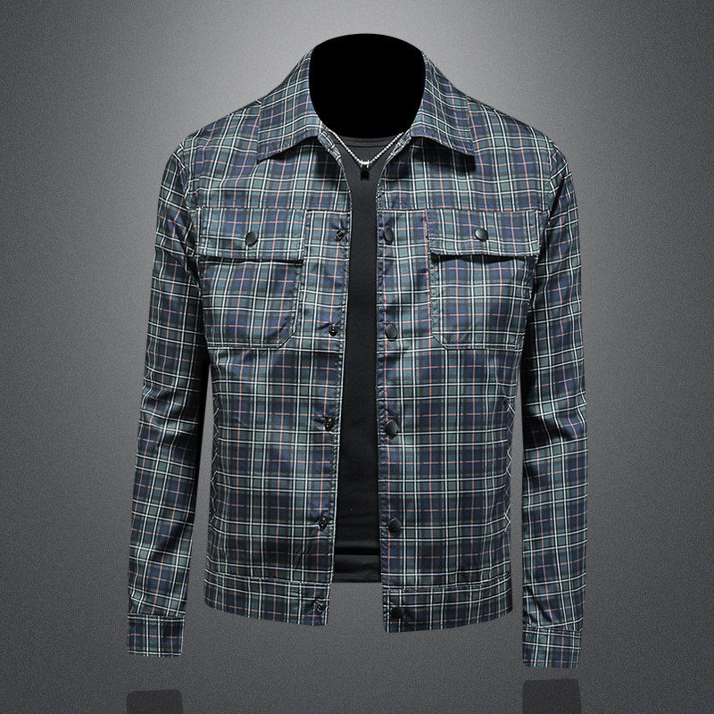 2026春季新款男士翻领格子夹克QT212-货号F7776-P185镂空图，男装夹克，钱塘2010A