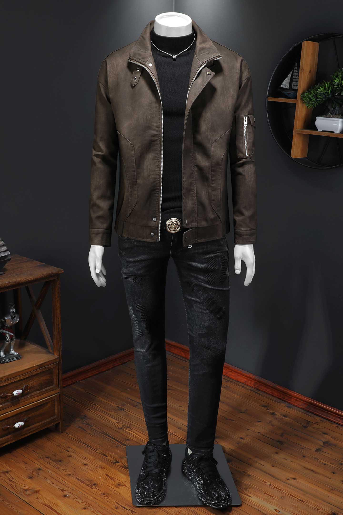2025新款男皮衣秋冬机车服外套QT212-货号9011-P150假模图，男装皮衣，钱塘2010A