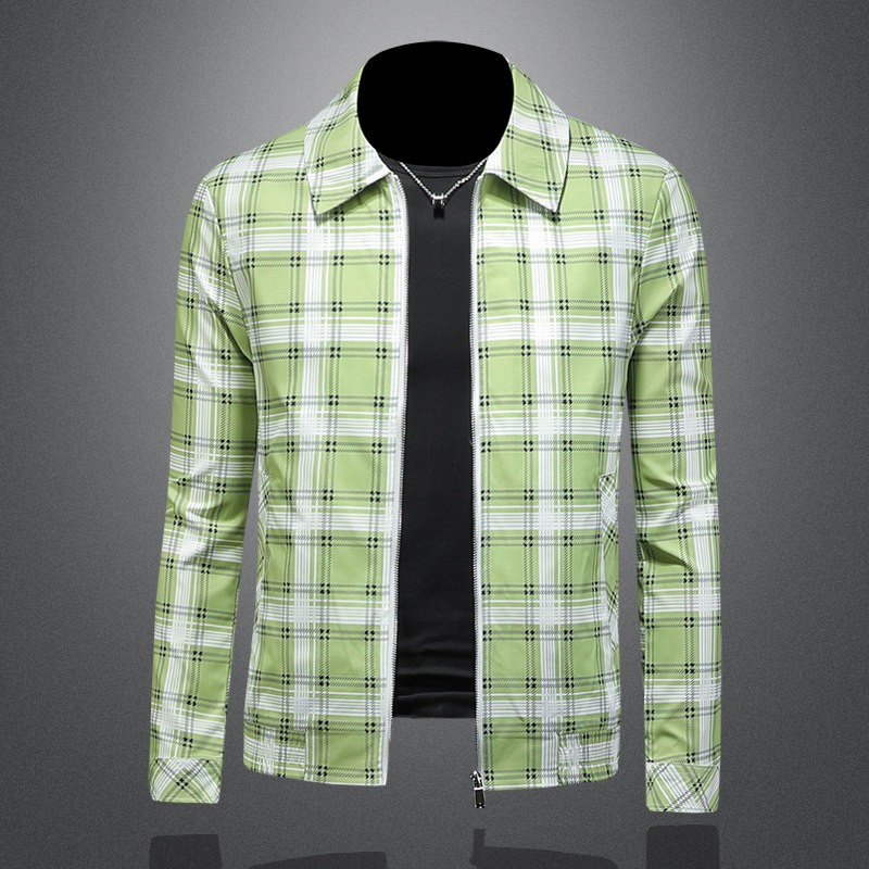 2026春季新款男士翻领格子夹克QT212-货号F7783-P185镂空图，男装夹克，钱塘2010A