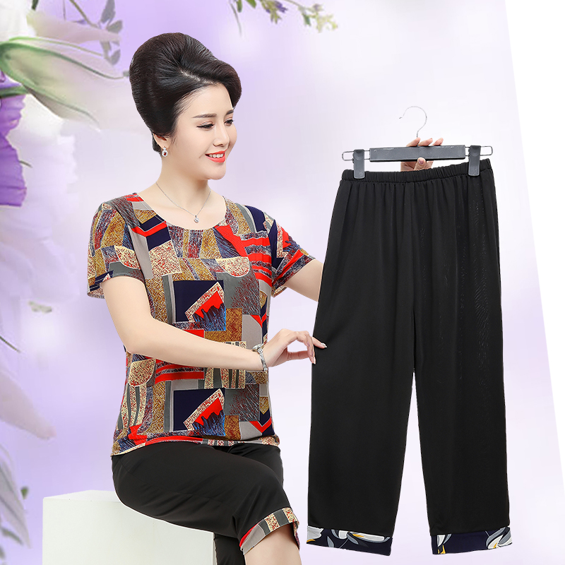 夏季加大加肥妈妈装50-60岁中老年套装女T恤短袖上衣7分裤两件套|ruв категории Женская одежда, в пожилых женщин - от Buy2taobao.com для оказания профессиональной услуги покупки агента Taobao
