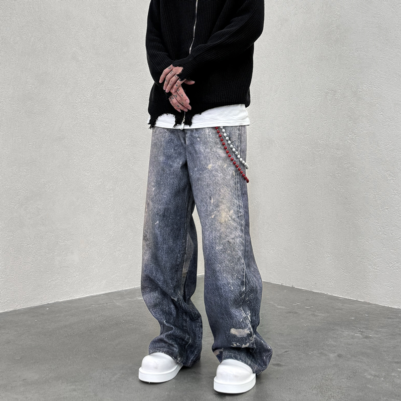 长裤印花四季泼墨破洞显瘦显高潮