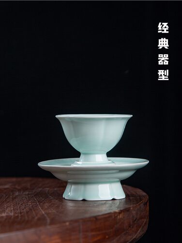 宋盏茶盏主人杯景德镇陶瓷湖田窑影青葵口品茗杯手工雕刻莲花纹盏