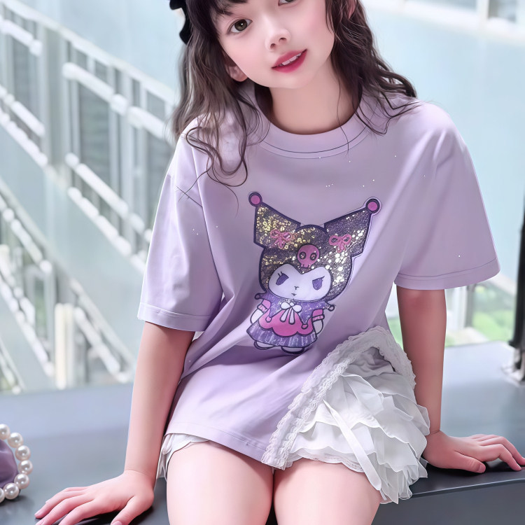 女童夏季套装2025新款儿童洋气时髦休闲女宝宝库洛米T恤蛋糕裙裤