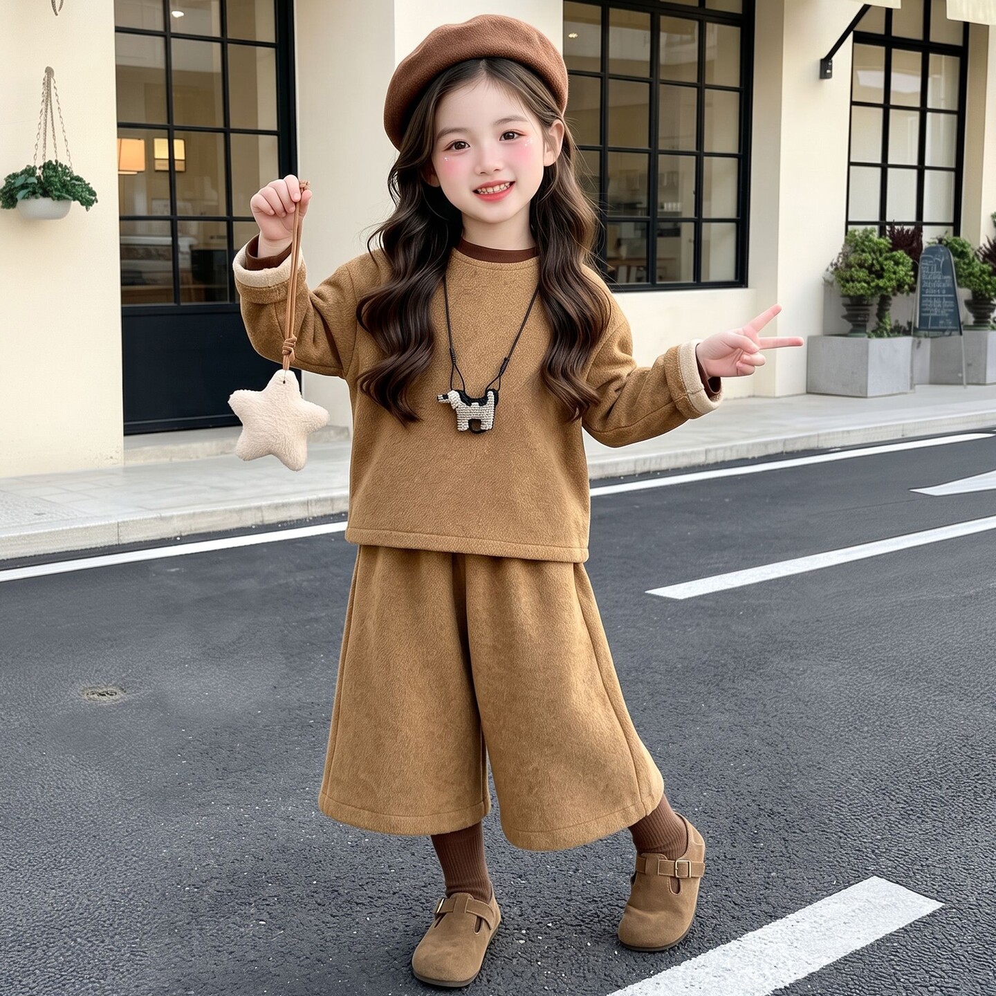 韩版女童秋季时髦洋气毛呢九分裤套装2026新款女宝宝时尚两件套潮