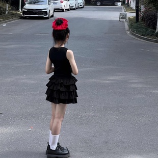 女童连衣裙夏装2026新款儿童夏季黑色赫本风裙子大童蛋糕裙礼服裙