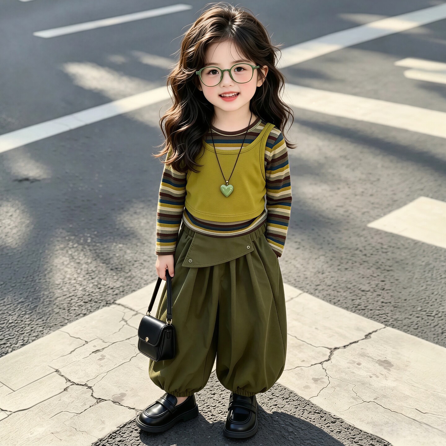 韩版女童洋气森系条纹假两件套装2026新款儿童秋装女宝宝两件套潮
