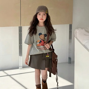 女童夏款网红短袖休闲宽松儿童米奇t恤卡通洋气大童夏装上衣时髦