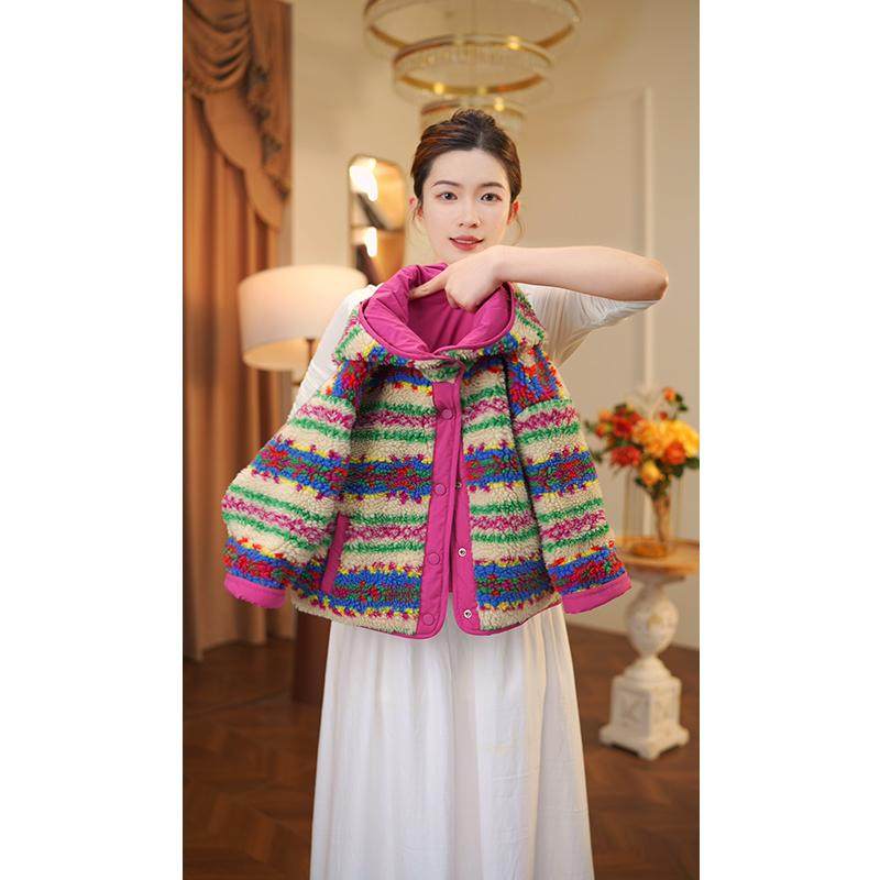 女童冬装时尚双面穿毛毛衣外套2025新款儿童洋气女宝宝百搭棉服潮