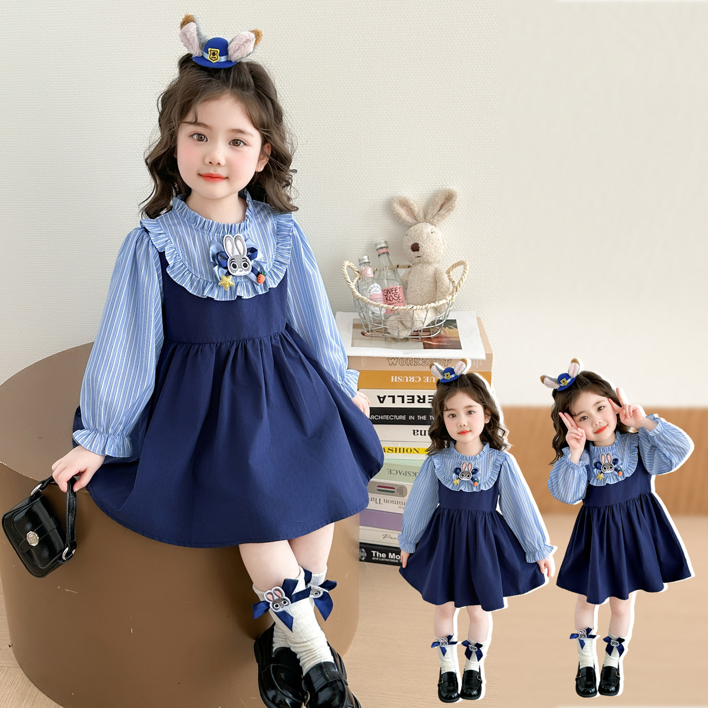 韩版女童洋气拼接花边连衣裙2026新款儿童春季裙子女宝宝公主裙潮