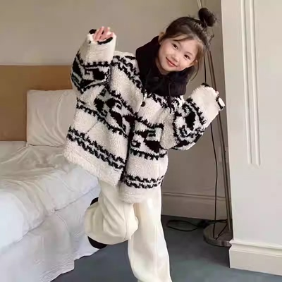 女童加绒外套秋冬款毛毛衣