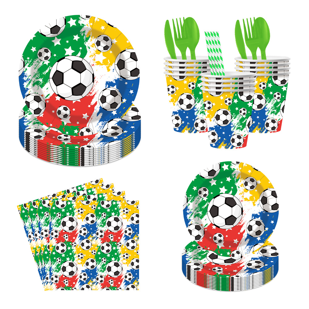 世界杯足球餐具纸盘纸杯纸巾桌布