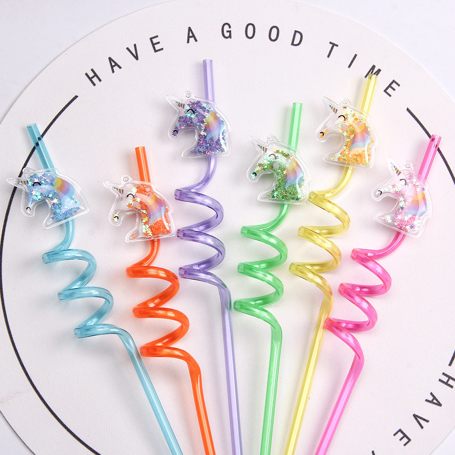 创意卡通亮片独角兽PET吸管儿童趣味生日派对聚会果汁饮料吸管