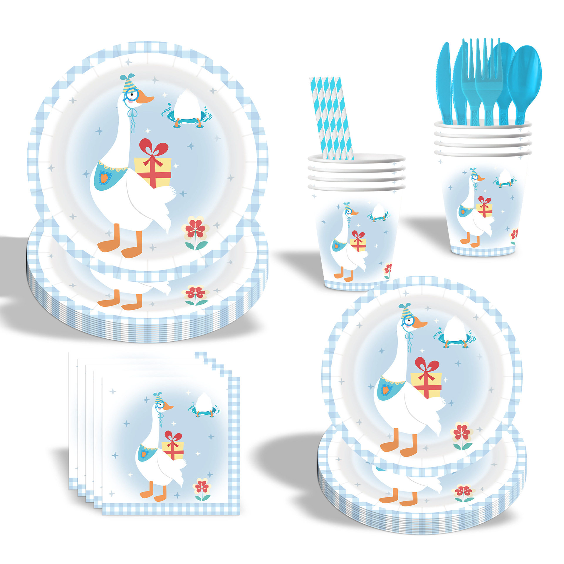 卡通大白鹅餐具生日派对聚会装饰用品一次性纸盘纸杯纸巾桌布套装,节庆用品/礼品,甜品台装饰,淘宝优惠券,粉丝福利购,淘宝优惠卷