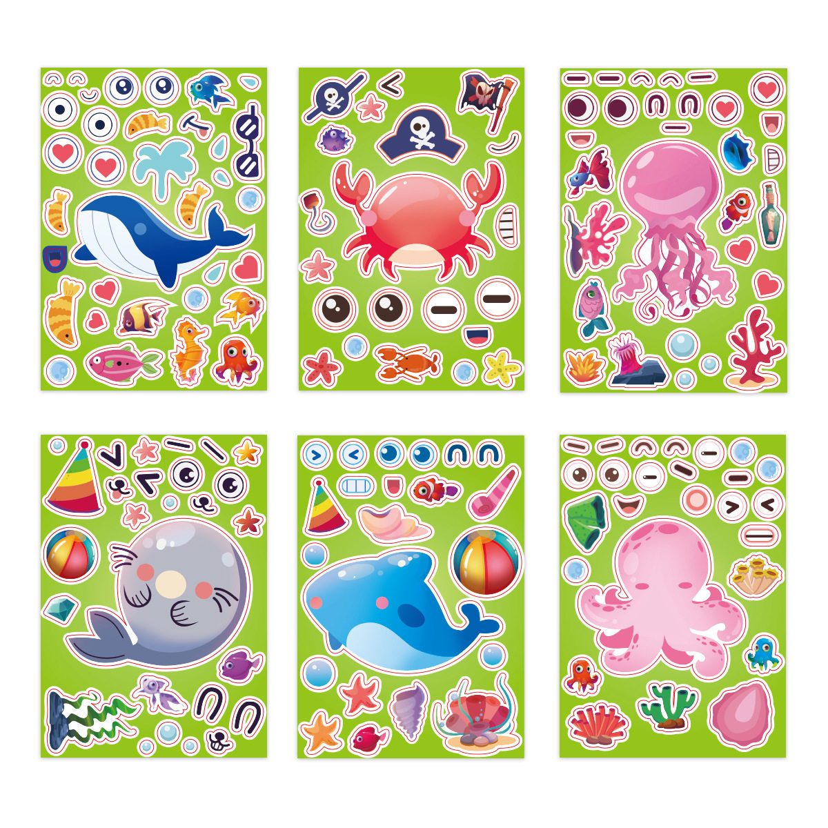 海洋动物贴纸海豚水母鲨鱼益智拼图DIY脸贴贴纸儿童生日派对贴画,节庆用品/礼品,节日装扮用品,淘宝优惠券,粉丝福利购,淘宝优惠卷