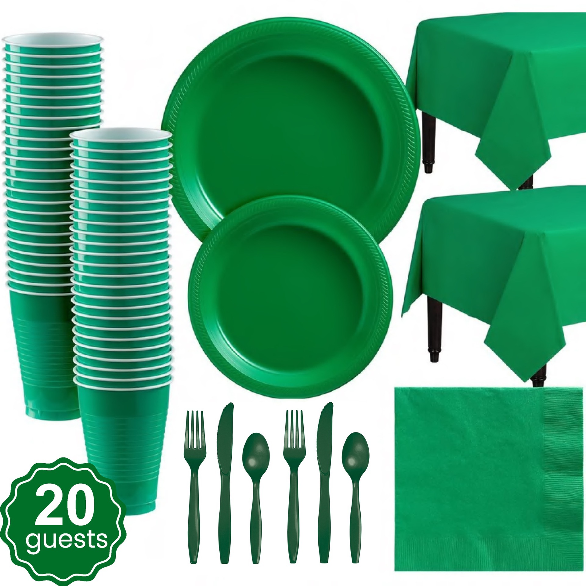 圣诞绿纯色塑料盘子杯子节日派对餐具套装一次性生日装饰深绿餐盘