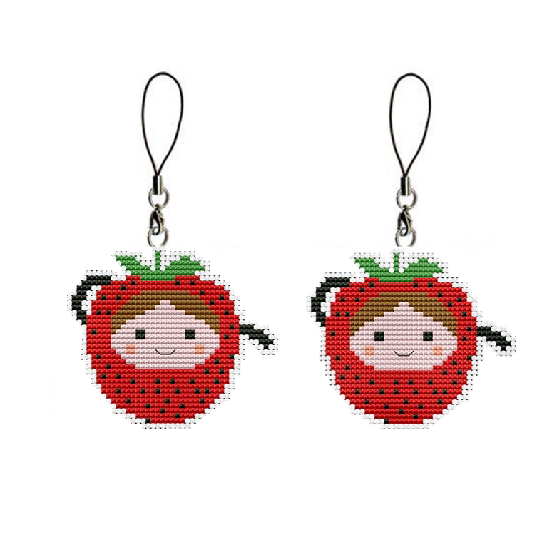 法国dmc十字绣套件手工 双面绣手机链挂件钥匙扣 可爱草莓娃娃