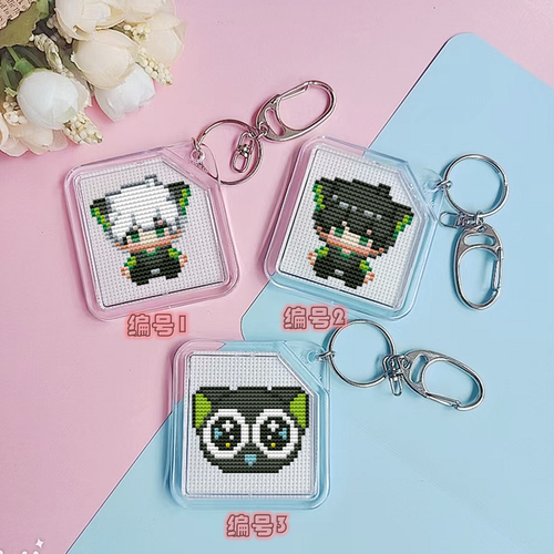 法国DMC十字绣套件手工双面绣挂件亚克力钥匙扣材料包 卡通罗小黑