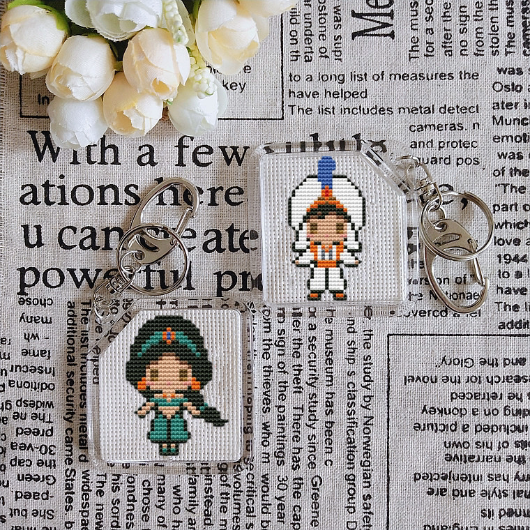 法国dmc十字绣材料包 钥匙扣 双面 情侣 童话系列茉莉公主与王子