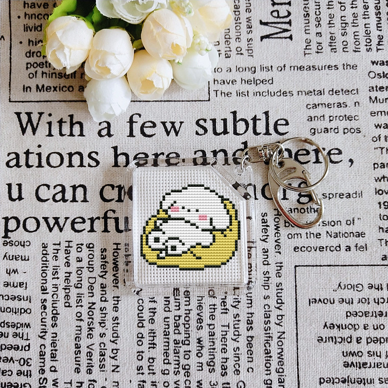 法国DMC十字绣套件手工 双面绣手机链挂件钥匙扣 可爱卡通 乖乖狗