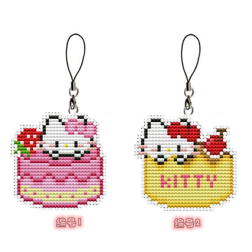 法国DMC十字绣套件手工 双面绣挂件钥匙扣件 hello Kitty 凯蒂猫