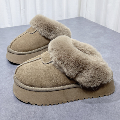厚底雪地靴拖鞋女2025秋冬新款松糕底包头毛毛拖加厚加绒外穿