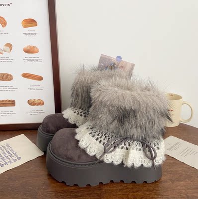 冬季厚底毛毛雪地靴女冬季2025新款百搭增高加绒加厚保暖大棉鞋