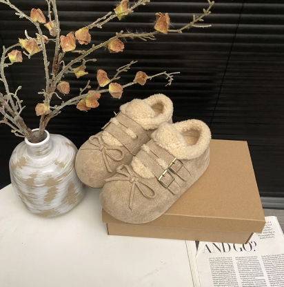 厚底内增高加绒全包勃肯鞋女2025新款冬季雪地靴乐福毛毛鞋棉鞋子