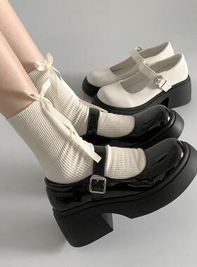 黑色百搭法式厚底高跟玛丽珍小皮鞋女2025新款夏季配裙子浅口单鞋